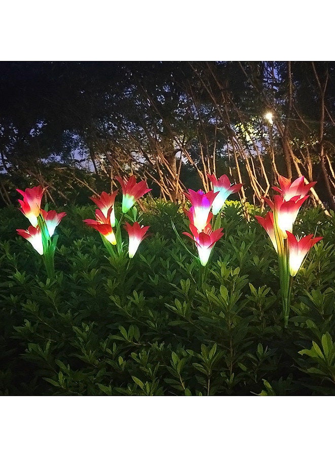 Generic 4PCS Solar Flowers Lights Outdoor 4 Lily Flowers Decorative Stakes Lights RGB Color LED Landscape Lights Waterproof Rose Light for Pathway Walkway Lawn Backyard Security Landscape Lamp  - Image 3