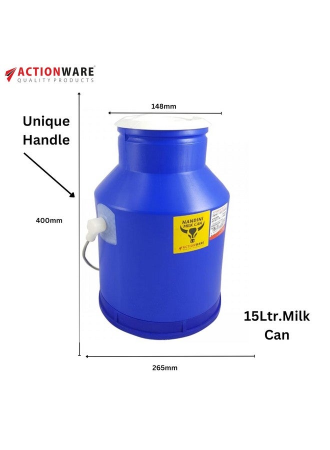 ACTIONWARE كانة حليب بلاستيكية غير قابلة للكسر من أكشن وير (15 لتر)(لون أزرق) مع مقبض فريد - Image 2