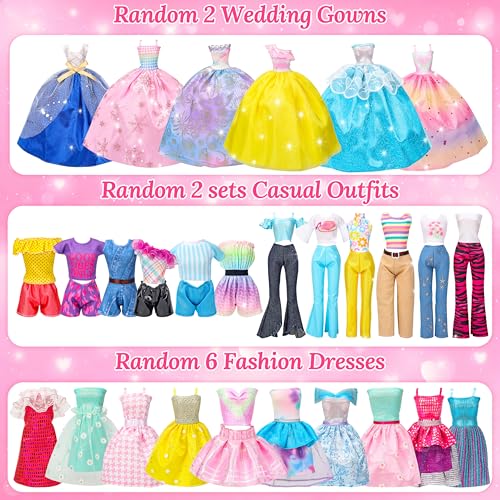 Style Shine 70 Pcs Doll Closet with Clothes Accessories Playset2 Wedding Gowns 6 Fashion Dresses 2 Tops 2 Pants 2 Swimsuits 10 Shoes 20 Hangers 27 Accessories Toys for Girls Kids Birthday Gifts - Image 5