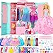 Style Shine 70 Pcs Doll Closet with Clothes Accessories Playset2 Wedding Gowns 6 Fashion Dresses 2 Tops 2 Pants 2 Swimsuits 10 Shoes 20 Hangers 27 Accessories Toys for Girls Kids Birthday Gifts - Image 2