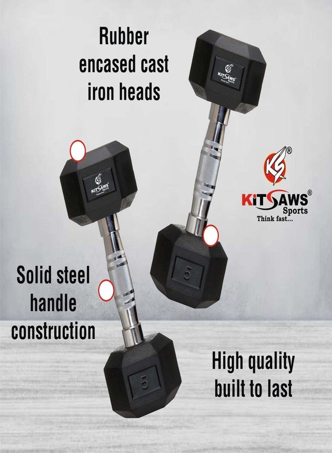 KITSAWS Sports Hexa Dumbbell 2 kg Pair | Rubber Coated Weight Set for Home Gym | Non-Slip Grip | Compact Strength Training for Men & Women | Black (2 kg Pair) - Image 3