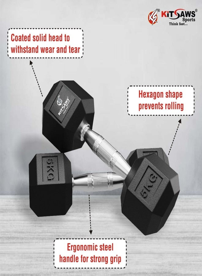 KITSAWS Sports Hexa Dumbbell 2 kg Pair | Rubber Coated Weight Set for Home Gym | Non-Slip Grip | Compact Strength Training for Men & Women | Black (2 kg Pair) - Image 5