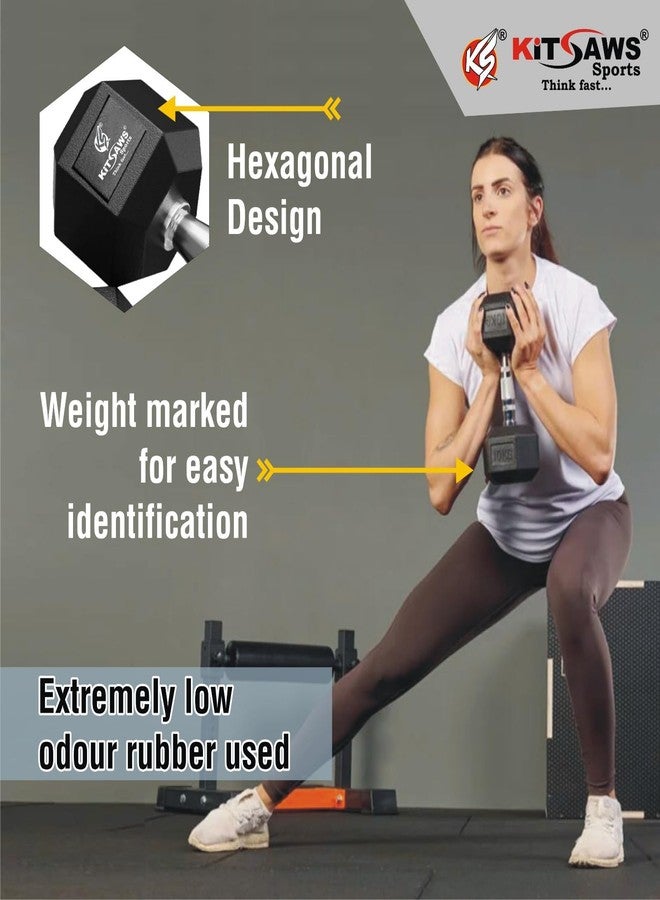 KITSAWS Sports Hexa Dumbbell 2 kg Pair | Rubber Coated Weight Set for Home Gym | Non-Slip Grip | Compact Strength Training for Men & Women | Black (2 kg Pair) - Image 2