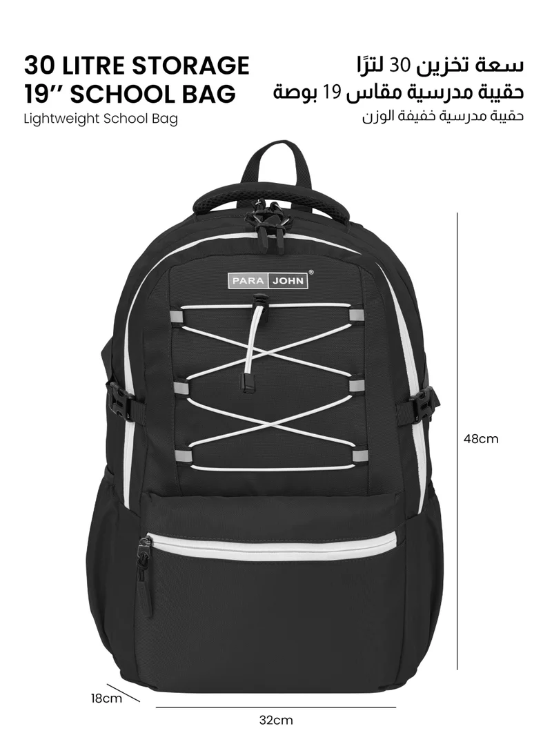 PARAJOHN Bubalio 30L School Backpack | Large Capacity, Lightweight, Water Resistant Bag for Boys & Girls Black