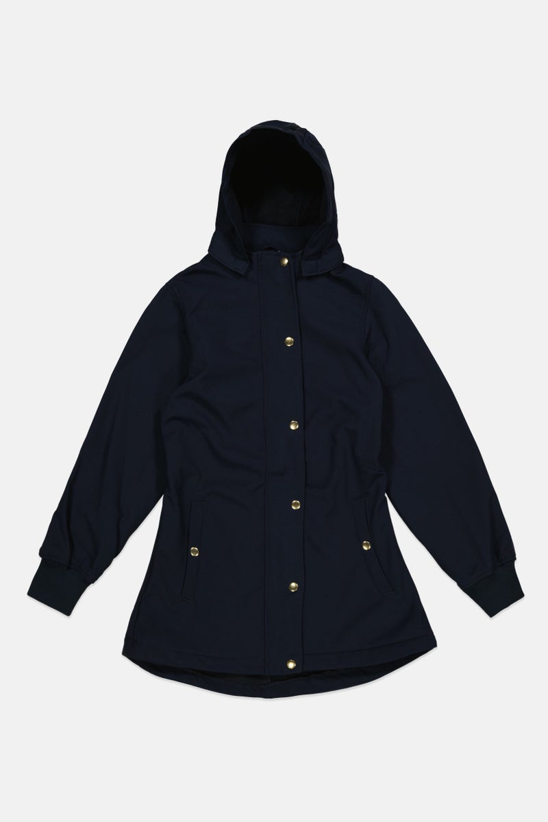 NAME IT Kids Girl Solid Long Sleeve Fleece Softshell Jacket, Dark Navy - Image 1