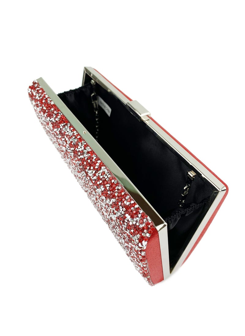 Loquat - Womens Acrylic Clutch Purses Evening Crossbody Bag Shiny Rhinestones Decoration Chain Handbag for Wedding Cocktail Party Prom Red - Image 1