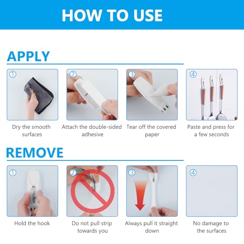 Ainiv Wire Toggle Hook, 16 Medium White Hanging Hooks with 24 Adhesive Strips, Damage-Free Utility Sticky Hooks, No Tools Wall Hangers Heavy Duty for Dorm Kitchen Office Organizers - Image 3