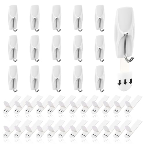 Ainiv Wire Toggle Hook, 16 Medium White Hanging Hooks with 24 Adhesive Strips, Damage-Free Utility Sticky Hooks, No Tools Wall Hangers Heavy Duty for Dorm Kitchen Office Organizers - Image 1