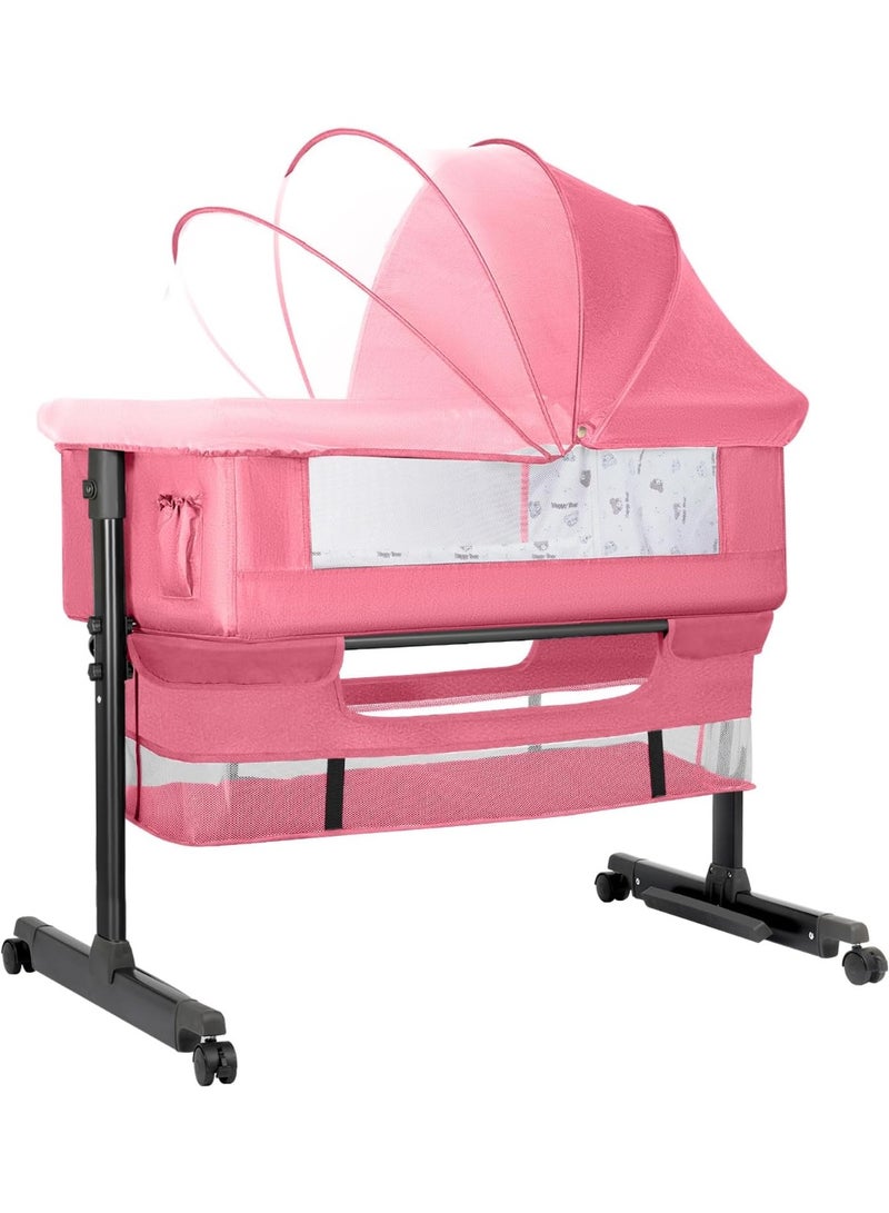 3 In 1 Portable Foldable Baby Rocking Bed For Travel With Adjustable Height, Breathable Mesh And Mattress, Pink Grey - Image 1