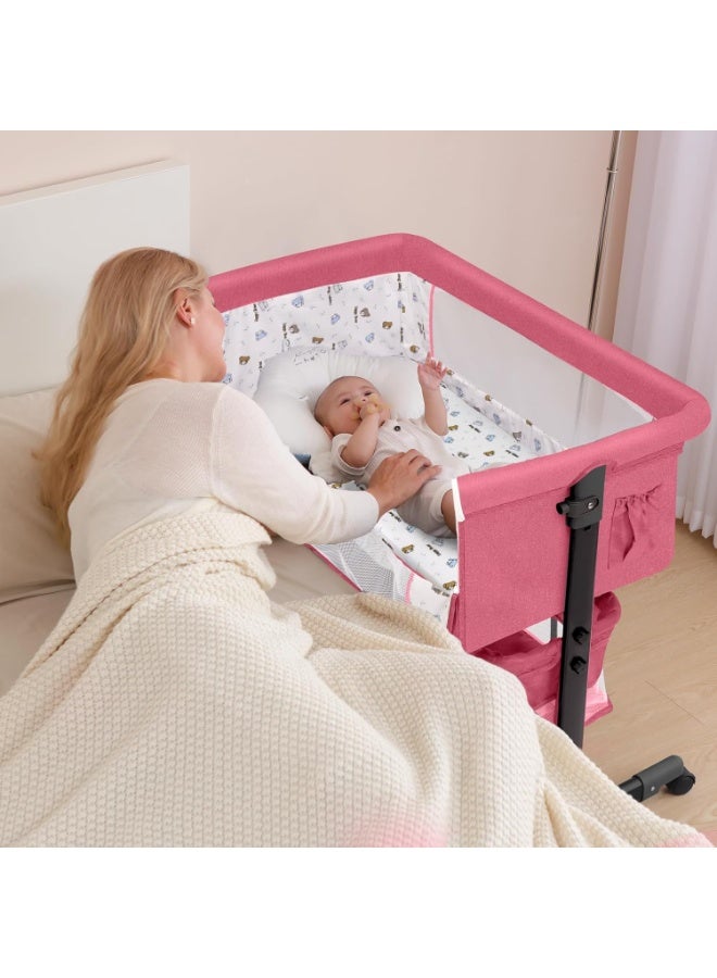 3 In 1 Portable Foldable Baby Rocking Bed For Travel With Adjustable Height, Breathable Mesh And Mattress, Pink Grey - Image 2