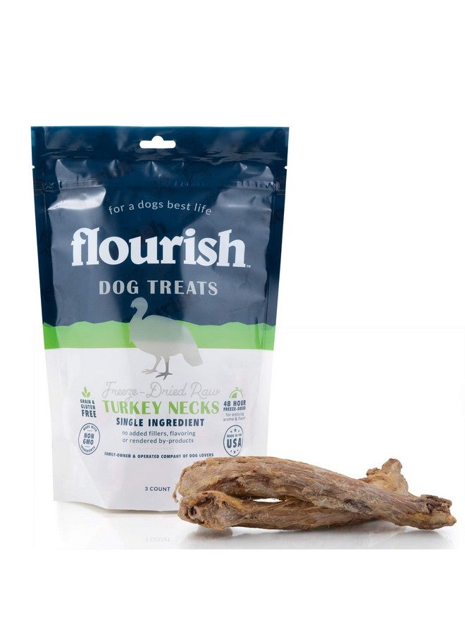 فلوريش مكافآت الحيوانات الأليفة الخام المجففة بالتجميد للكلاب، أعواد مضغ رقبة الديك الرومي (3 قطع) - Image 1