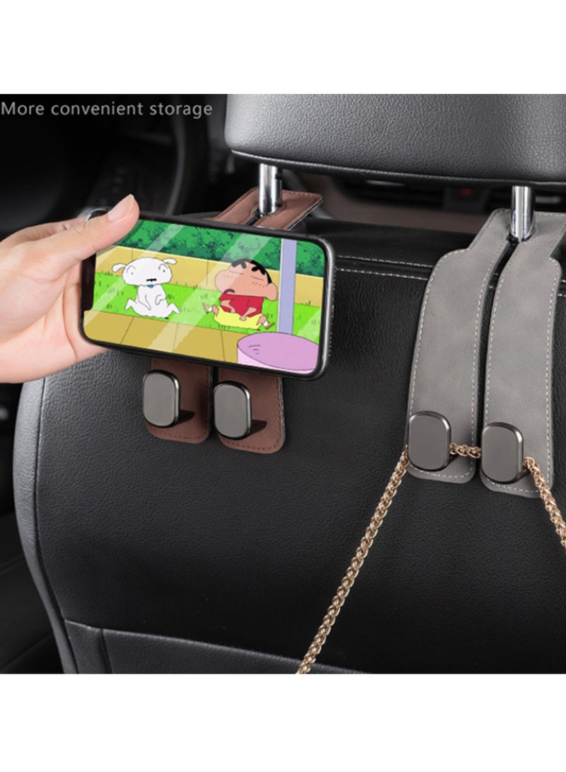 SYOSI Car Seat Leather Hooks for Headrest, 2 Pack, 2-in-1 Multi-Functional Double Headrest Hooks, Ideal for Hanging Handbags, Purses, Coats, Umbrellas, Grocery Bags, Black - Image 5