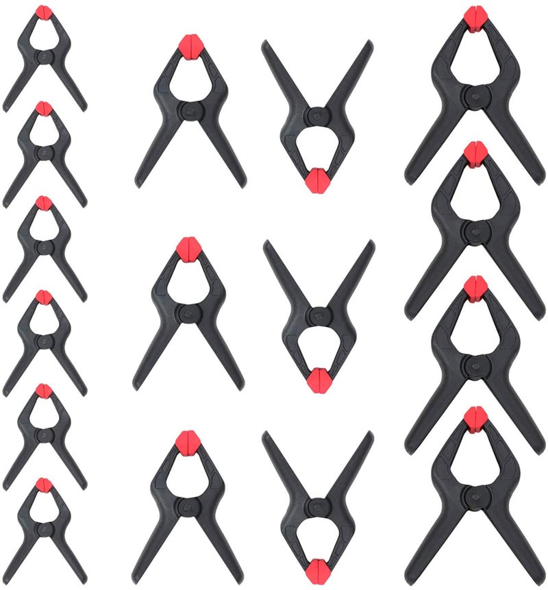 WORKPRO 16-Piece Nylon Spring Clamp Set-4pc 6-1/2""  6pc 4-1/2""   6pc 3-3/8""  for Woodworking  Photography Studios and DIY Works  Black - Image 1