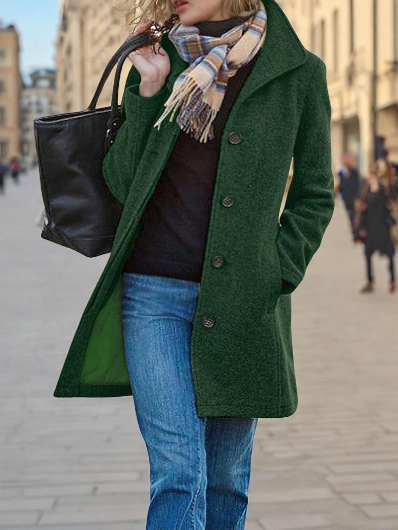 CHARTOU Women's Casual Thicken Wool Blend Stand Collar Single Breasted Pea Coat (Small, Green) - Image 2