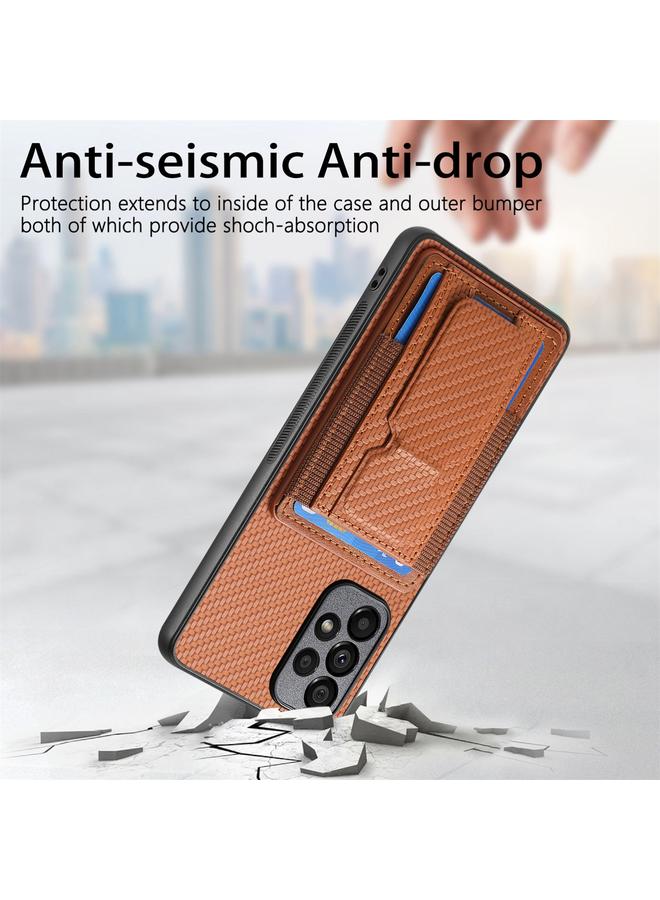 اس-توب جراب لهاتف Samsung Galaxy A33 5G مصنوع من ألياف الكربون مع حامل قابل للطي وحقيبة بطاقات مرنة - Image 3
