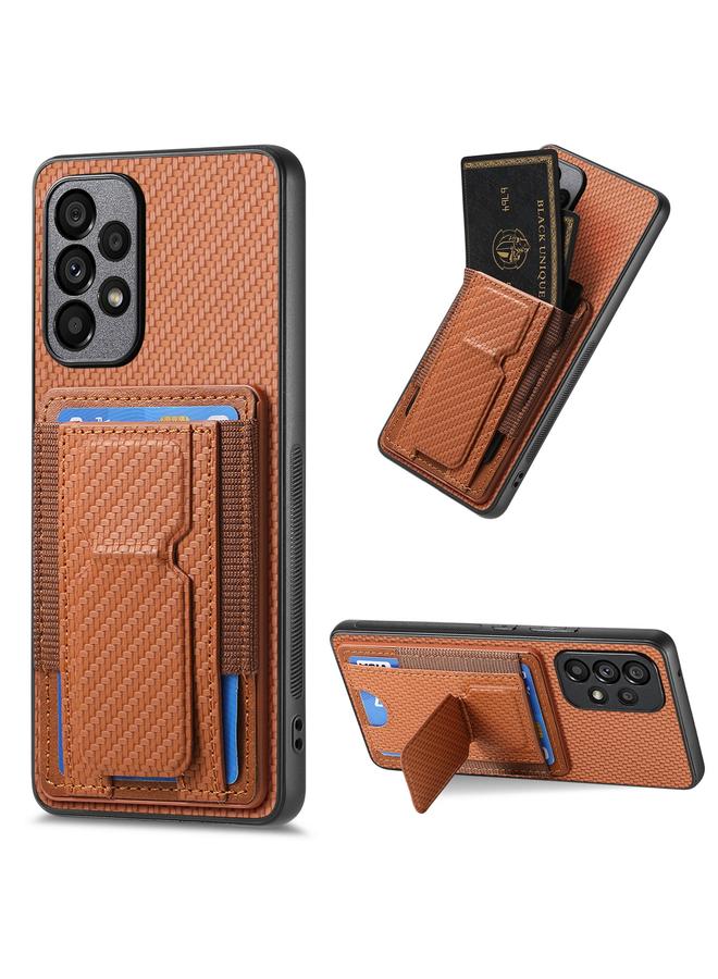 اس-توب جراب لهاتف Samsung Galaxy A33 5G مصنوع من ألياف الكربون مع حامل قابل للطي وحقيبة بطاقات مرنة - Image 1