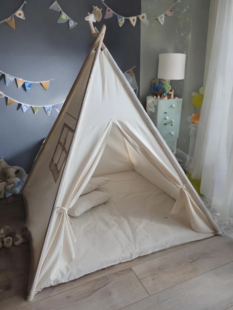 Yhh Kids Illuminated Children's Play Tent Native American Tent Playhouse with Cushions and Pillows Beige