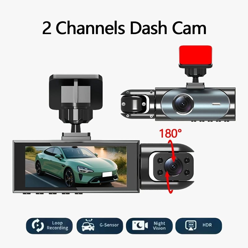 Black Car Dashcam Dual Camera 1080P Front Display Infrared Night Vision Loop Recording - Image 1