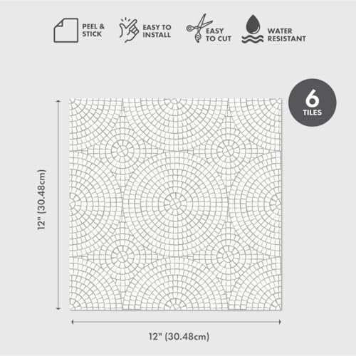 Main Street Peel and Stick Floor Tiles – 6-Pack Mosaic Design, 12" x 12", Water-Resistant Vinyl, Easy DIY Installation for Kitchens, Bathrooms & Living Spaces - Image 3