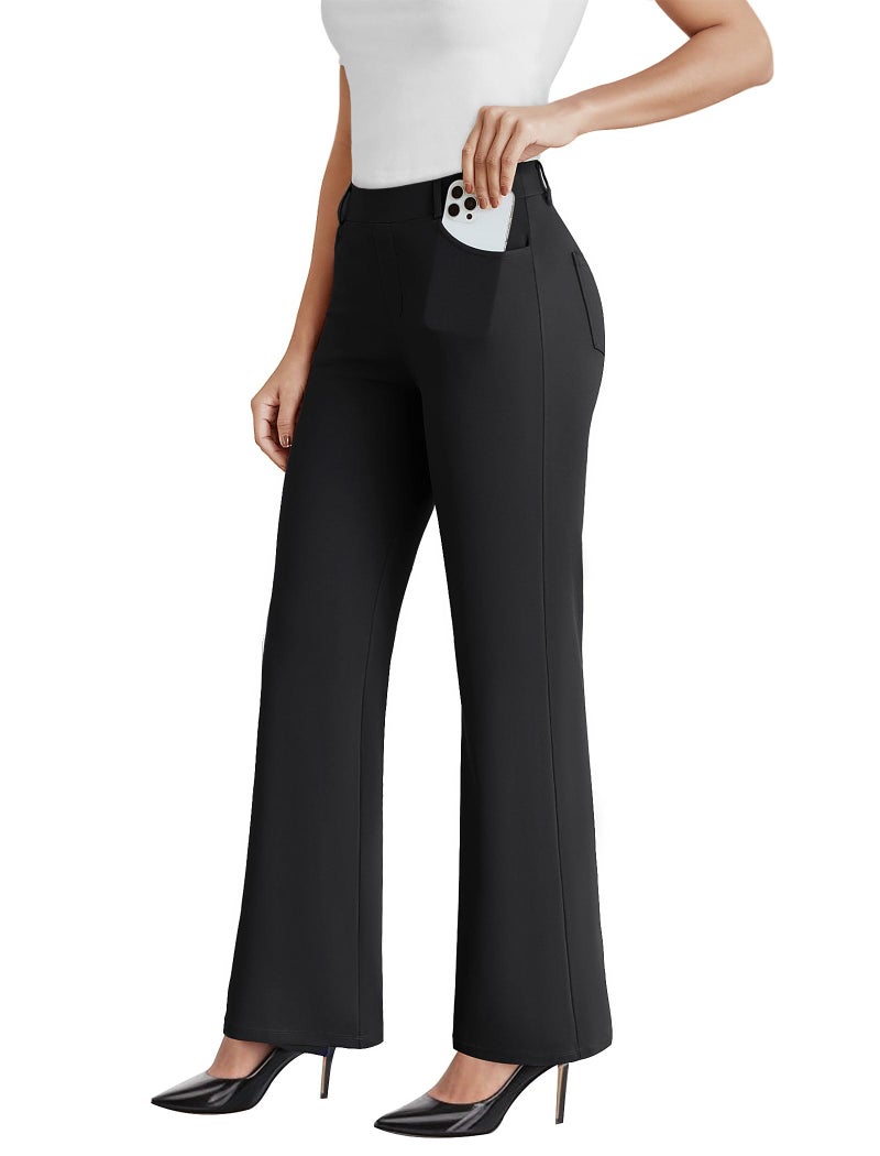 DLOODA Dress Work Pants Women Business Casual Slack Trousers Stretchy Pull On Office Flare Pants with Pocketsï¼ˆBlack Sï¼‰ - Image 1