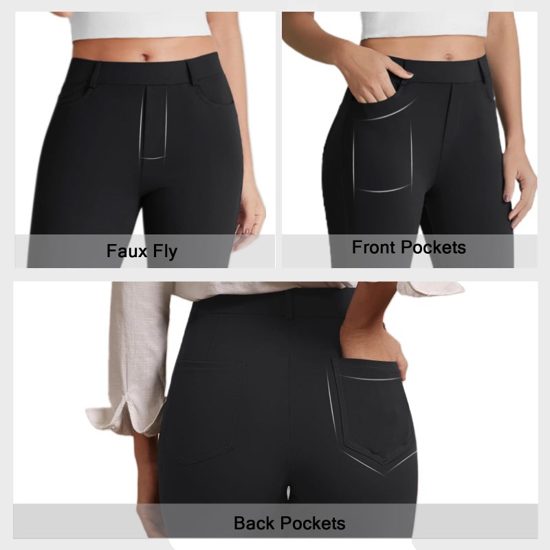DLOODA Dress Work Pants Women Business Casual Slack Trousers Stretchy Pull On Office Flare Pants with Pocketsï¼ˆBlack Sï¼‰ - Image 4