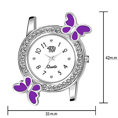 SWADESI STUFF Plastic Analog White Dial Diamond Studded Purple Butterfly Watch for Girls & Women, Purple Band - Image 3