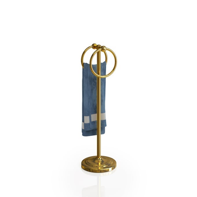 FINGERTIP TOWEL HOLDER STAND HAND TOWEL RING FOR BATHROOM OR KITCHEN VANITY COUNTERTOPS TO STORE HAND TOWELS WASHCLOTHS OR DISHCLOTHS 2 HANGING RINGSGOLD