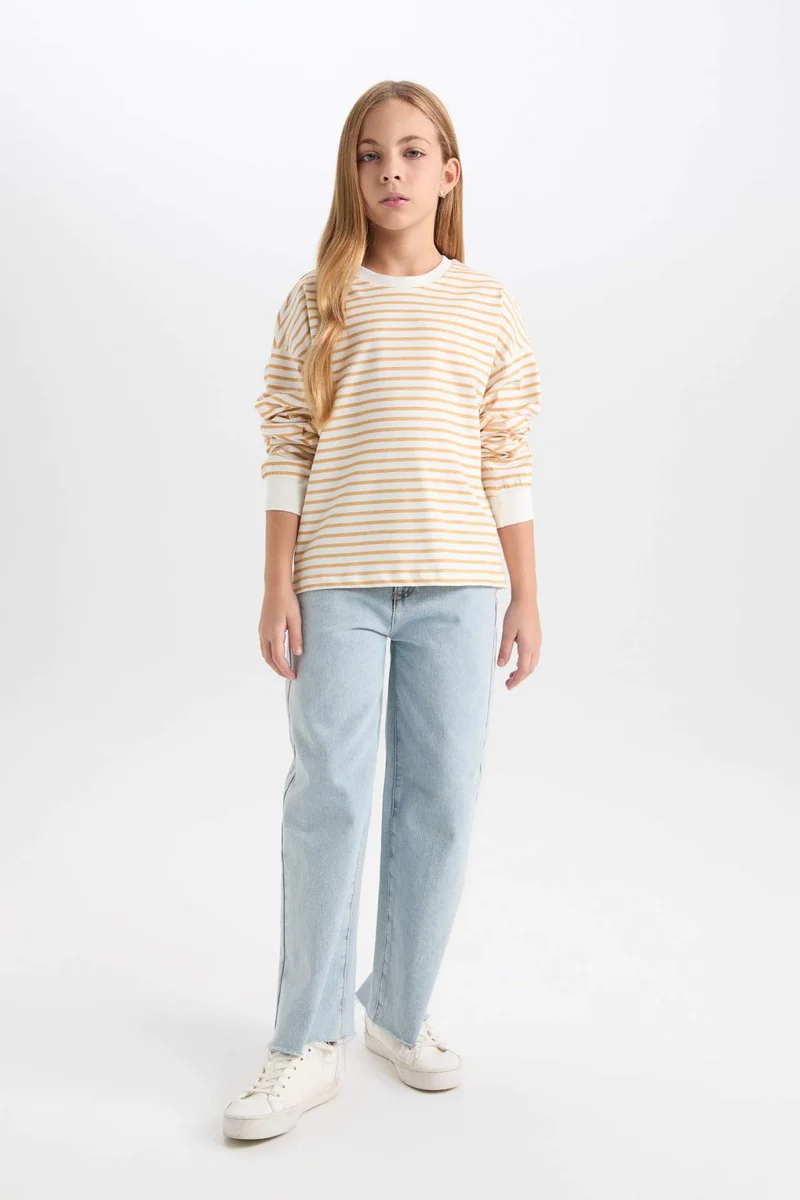 Defacto Relax Fit Striped Crew Neck Sweatshirt