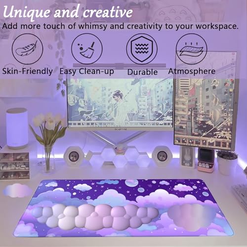 WFCYGL Purple Cloud Mouse Pad Cloud Keyboard Wrist Rest for Computer Keyboard Extended Large Desk Mat Pad Set 4PCS Memory Foam Non-Slip Ergonomic Cute Gaming Mouse Pads Wrist Support for Laptop Home Office - Image 2