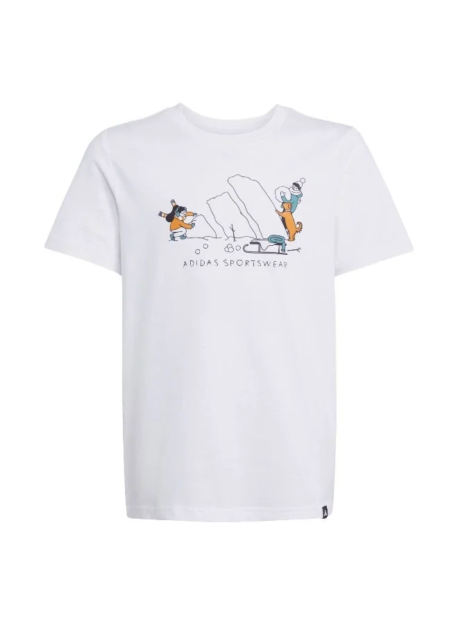 اديداس تيشيرت رياضي أبيض برسومات للأطفال