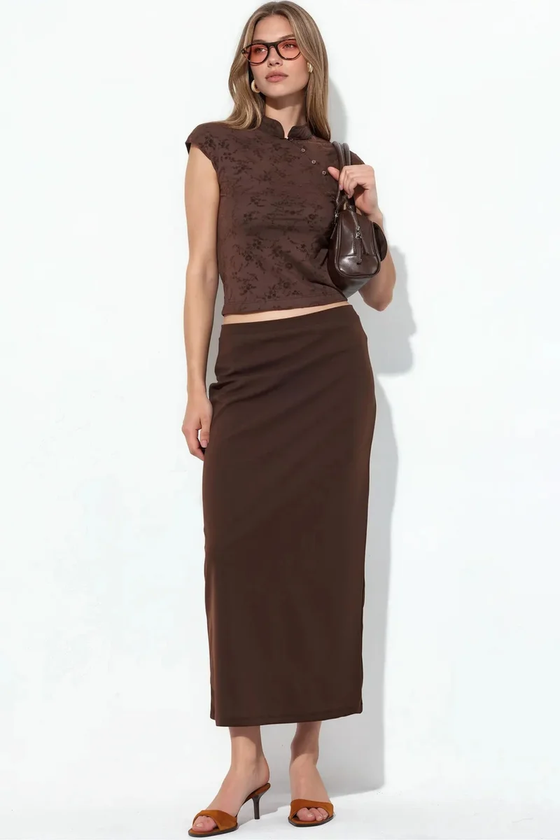 BUSEM Midi Straight Crepe Skirt