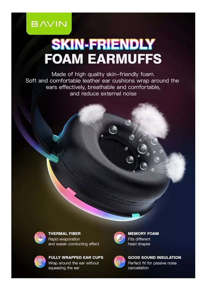 BAVIN BH-32 Bluetooth Wireless Headsets Built-in Mic And Controller And Rgb Light Widely Compatible - Image 5