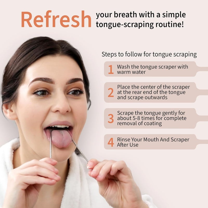 MasterMedi Tongue Scraper for Adults, 100% Stainless Steel Tongue Scrubber for Bad Breath, Easy to Use, Tongue Cleaner for Oral Care & Hygiene (SS Pack of 3) - Image 5