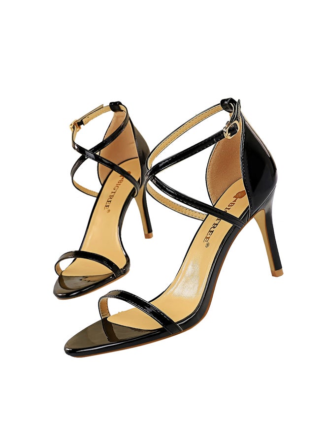 BIGTREE Open Toe Metallic Cross Strap Stiletto Sandals High Heels  - Image 1