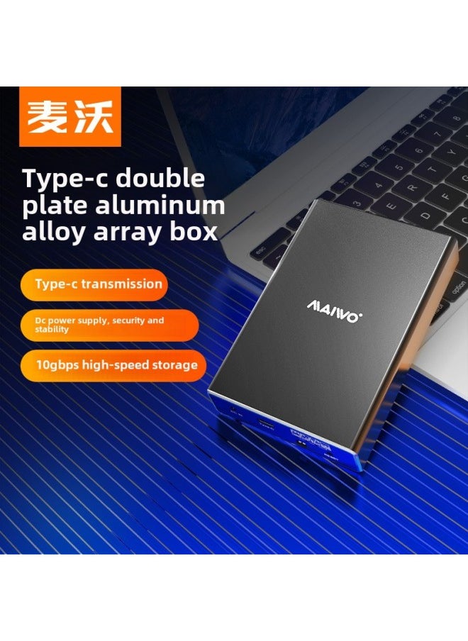 Maiwo Mobile Hard Disk Box 2.5-inch Double-disk Raid Array Box TypeC3.1 Solid State External Box K25272C-Color:K25682 2.5inch Double Disc Array Box