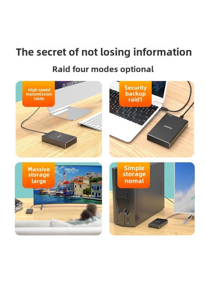 Maiwo Mobile Hard Disk Box 2.5-inch Double-disk Raid Array Box TypeC3.1 Solid State External Box K25272C-Color:K25682 2.5inch Double Disc Array Box