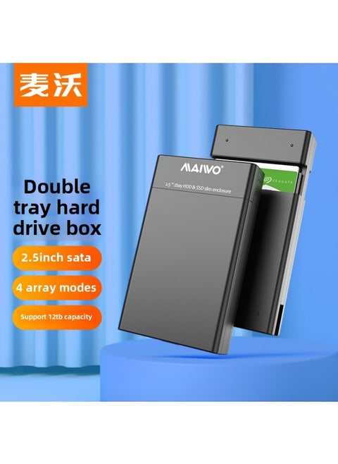 Maiwo Mobile Hard Disk Box 2.5-inch Double-disk Raid Array Box TypeC3.1 Solid State External Box K25272C-Color:K25682 2.5inch Double Disc Array Box