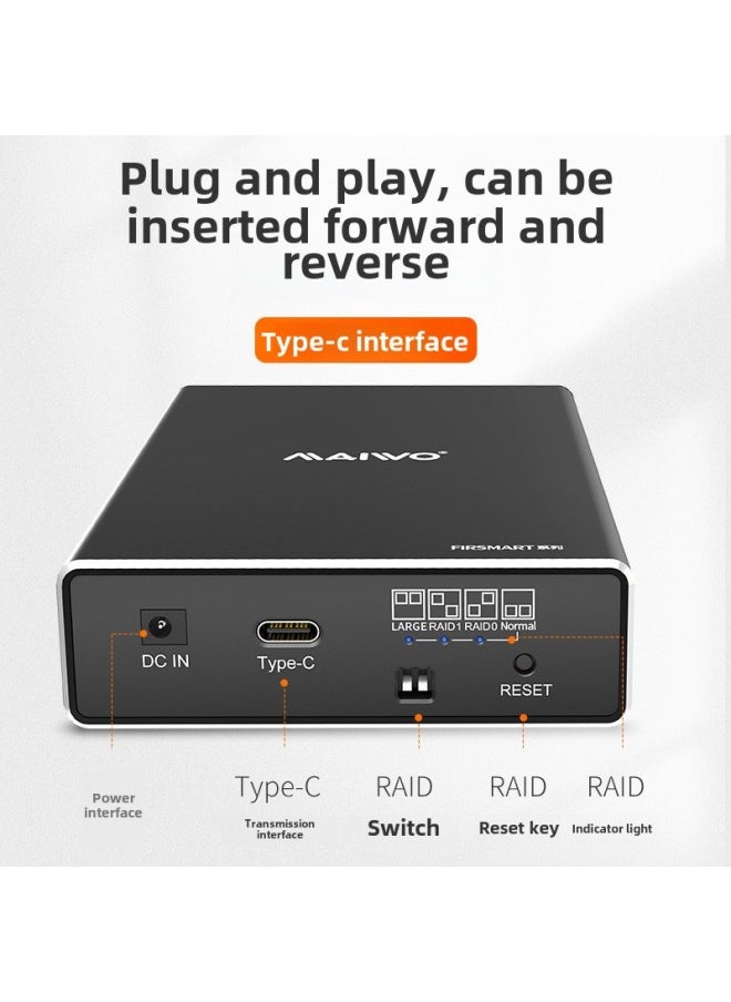 Maiwo Mobile Hard Disk Box 2.5-inch Double-disk Raid Array Box TypeC3.1 Solid State External Box K25272C-Color:K25682 2.5inch Double Disc Array Box