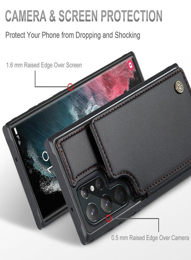 Vinich for Samsung Galaxy S22 Ultra Wallet Case with Card Holder, RFID Blocking Credit Slots Kickstand Shockproof Phone Cover for Women Men, Black - Image 4