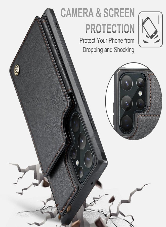Vinich for Samsung Galaxy S22 Ultra Wallet Case with Card Holder, RFID Blocking Credit Slots Kickstand Shockproof Phone Cover for Women Men, Black - Image 5