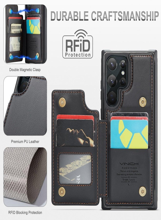 Vinich for Samsung Galaxy S22 Ultra Wallet Case with Card Holder, RFID Blocking Credit Slots Kickstand Shockproof Phone Cover for Women Men, Black - Image 2