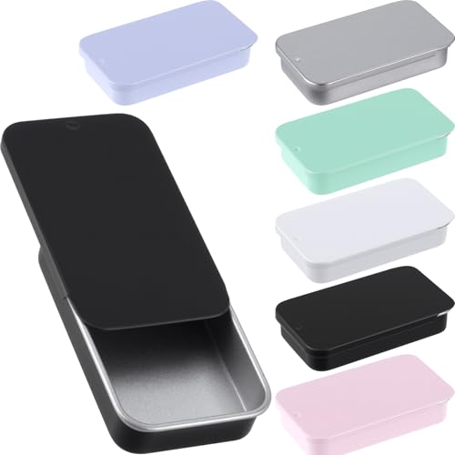 Winsyison 6pcs Mini Metal Tin Box Containers Small Slide Top Rectangular Tin Boxes with Lid Hinged Organizers for Candy Jewelry Crafts Pills Needle Storage 6 Colors - Image 1
