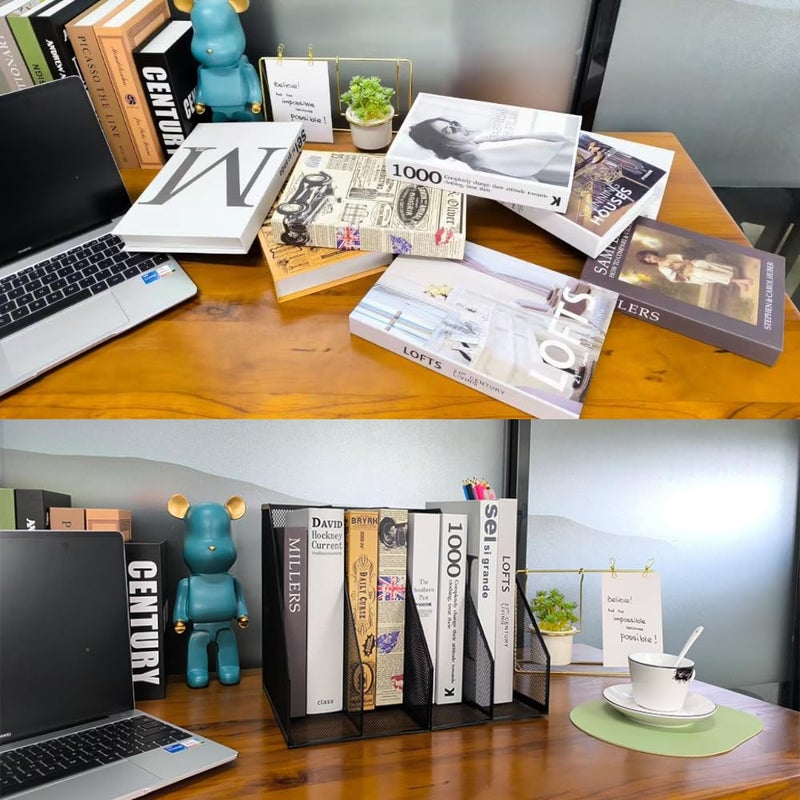 RHONZHAO 2 Set Desk Organizers, Metal Desk Magazine File Holder and 1 Pen Holder, 2 Compartments Mesh File Holder, Mesh Desktop Organizer and Storage,Black - Image 4