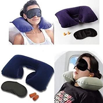 Amfs Store Velvet Neck Pillow with Eye Mask Ear Buds 3 in 1 Combo Pack Multicolored Pack of 1 - Image 5