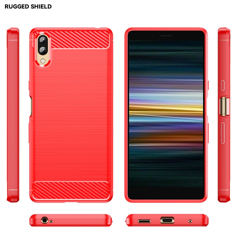 HuHa Case Cover For Sony Xperia L3 Brushed Texture Carbon Fiber TPU Phone Case(Red) - Image 2