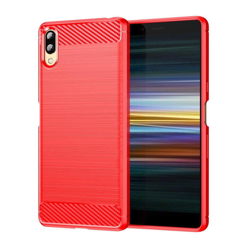 HuHa Case Cover For Sony Xperia L3 Brushed Texture Carbon Fiber TPU Phone Case(Red) - Image 1