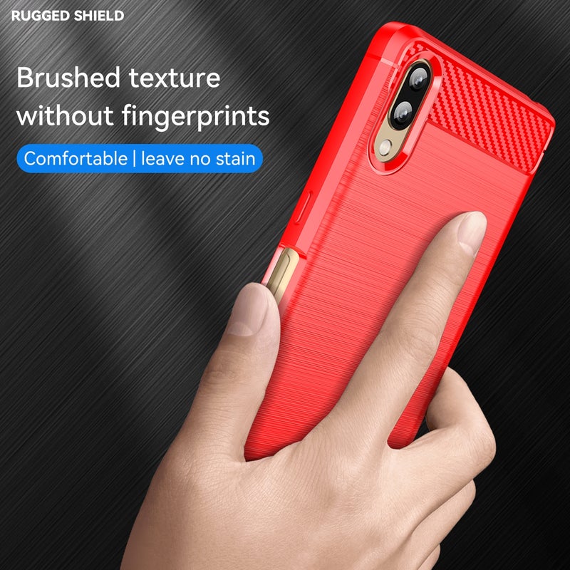 HuHa Case Cover For Sony Xperia L3 Brushed Texture Carbon Fiber TPU Phone Case(Red) - Image 4