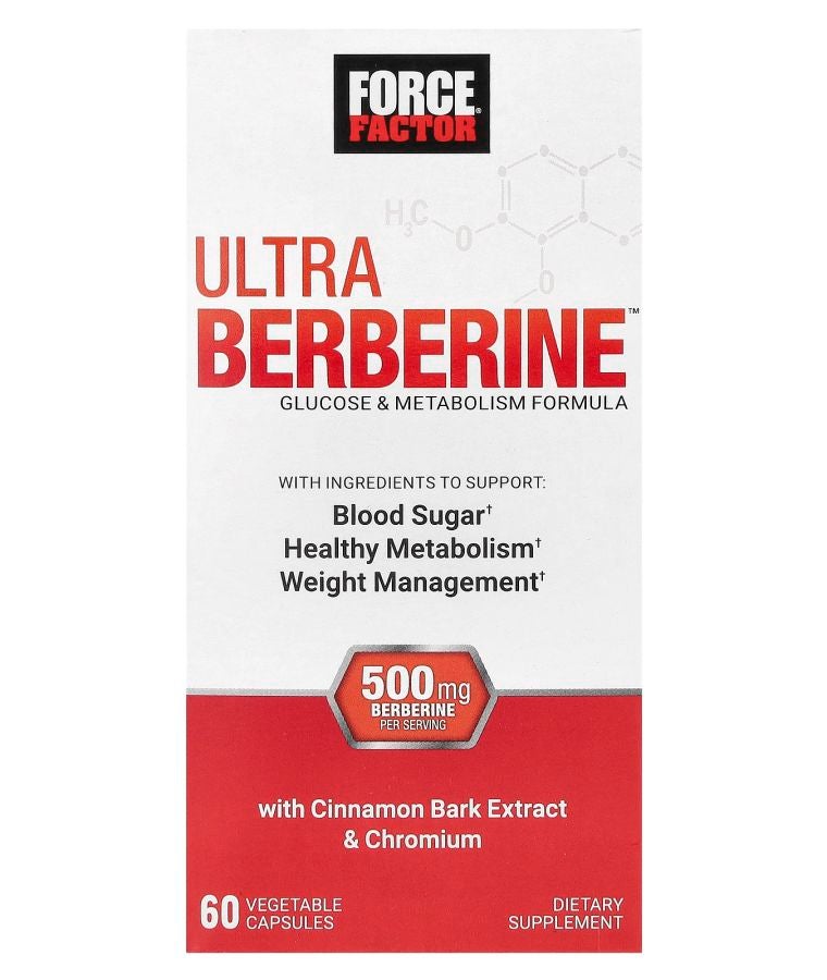 Force Factor Ultra Berberine Glucose & Metabolism Formula 60 Vegetable Capsules (250 mg Per Capsule)