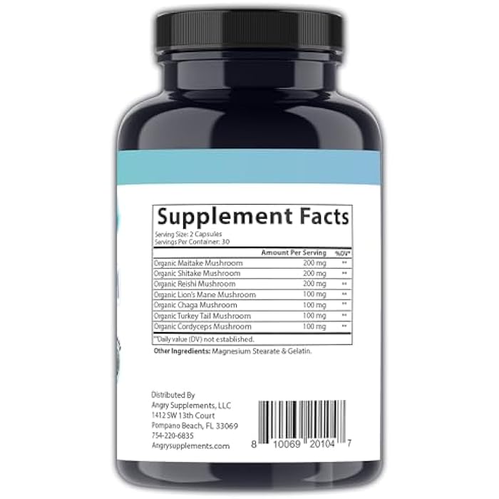 Angry Supplements Mindful Mushrooms Capsules - 7in1 Premium Health Shroom Blend of Maitake, Shiitake, Reishi, Turkey Tail, Cordyceps, Lions Mane and Chaga Mushrooms (60ct) - Image 4