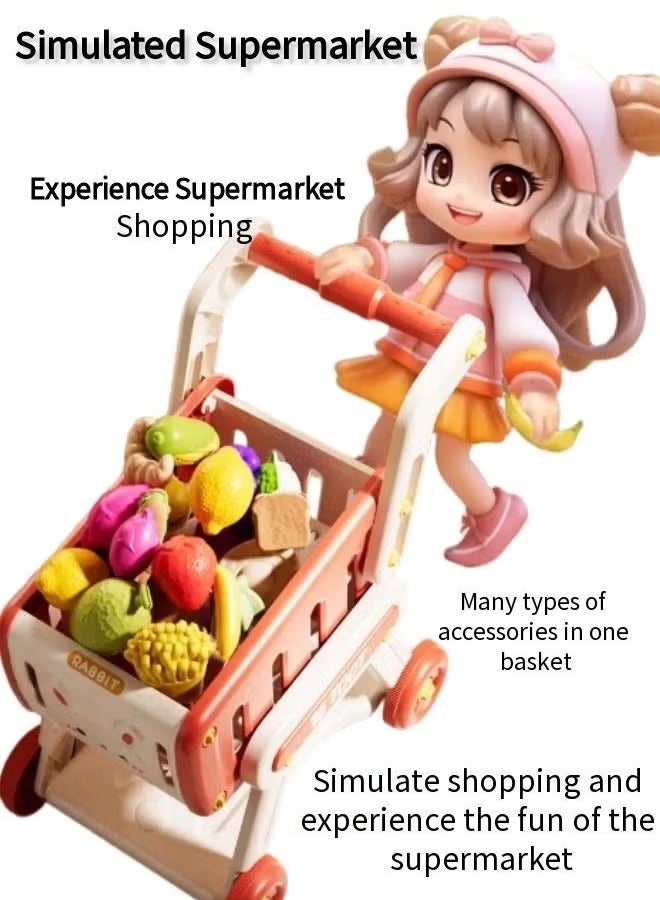 Children's Shopping Trolley, Double-Layer, can be Played or Stored, Round Wheels, Suitable for a Variety of Surfaces, Including Toy Fruits, Vegetables and Other Accessories, Baby Learning to Walk, Role-Playing, Educational Games, Shopping and Leisure Functions are Diverse, Experience the Fun of Shopping (Green Version) - Image 4